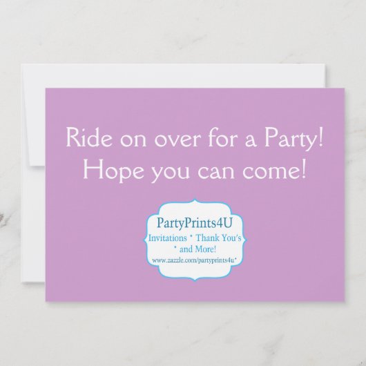 パープル水玉模様リトル女性のカーボーイ誕生パーティー 招待状 (裏面)