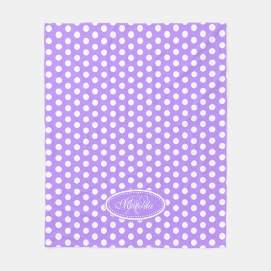パープル水玉模様名前をカスタムするプレート毛布 フリースブランケット (正面)