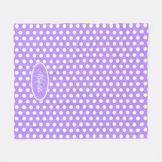 パープル水玉模様名前をカスタムするプレート毛布 フリースブランケット (正面(横))