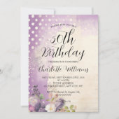 パープル水玉模様女子50誕生日 招待状 (正面)