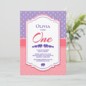 パープル水玉模様1st誕生日パーティー 招待状 (スタンド正面)