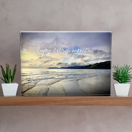 パープル海ビーチ楽しむサンセット毎時引用文 フォトブロック