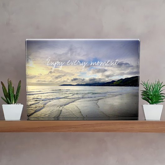 パープル海ビーチ楽しむサンセット毎時引用文 フォトブロック