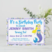 パープル海マーメイドバブル誕生日プールパーティー 招待状 (スタンド正面)