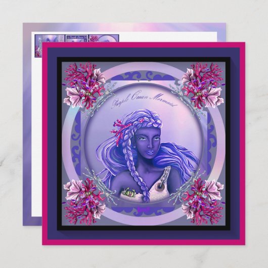 パープル海マーメイド空白のカード (正面/裏面)