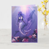 パープル海マーメイド空白のカード カード (黄色い花)