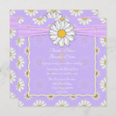 パープル淡い色のとホワイトデイジーフローラスクエア 招待状 (正面/裏面)