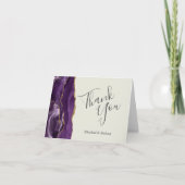 パープル淡い色のアゲート金ゴールド結婚アイボリーサンキュー カード (正面)