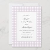 パープル淡い色のジンガムクラシックガールズベビーシャワー 招待状 (正面)