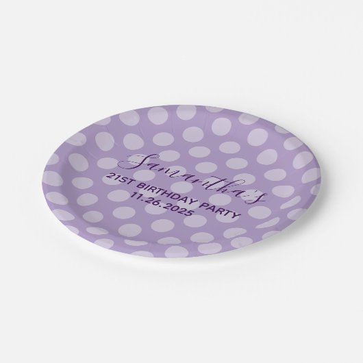 パープル淡い色の水玉模様21歳の誕生日 ペーパープレート (アングル)