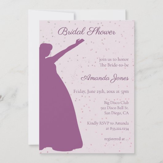 パープル熱狂するブライドへおもしろいブライダルシャワー 招待状 (正面)