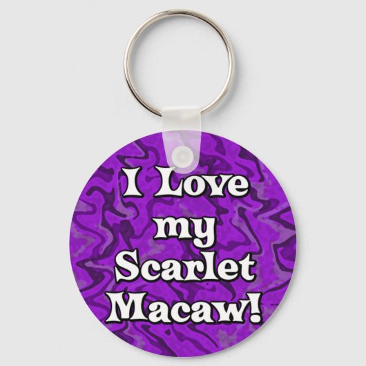 パープル熱狂するI Love my Scarlet Macaw Keychain キーホルダー (正面)