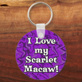 パープル熱狂するI Love my Scarlet Macaw Keychain キーホルダー (正面)