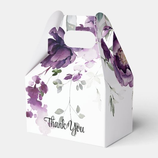 パープル牡丹とセージ緑の結婚式の引き出物 フェイバーボックス (裏面サイド)