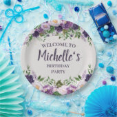 パープル牡丹フローラ女子誕生日歓迎 ペーパープレート (パーティー)