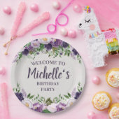パープル牡丹フローラ女子誕生日歓迎 ペーパープレート (パーティー)