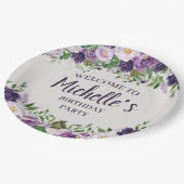 パープル牡丹フローラ女子誕生日歓迎 ペーパープレート (アングル)