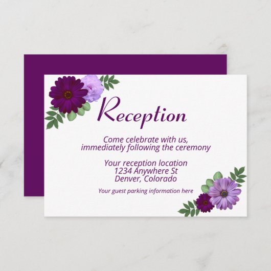 パープル牡丹フローラ結婚披露宴 エンクロージャーカード (正面/裏面)