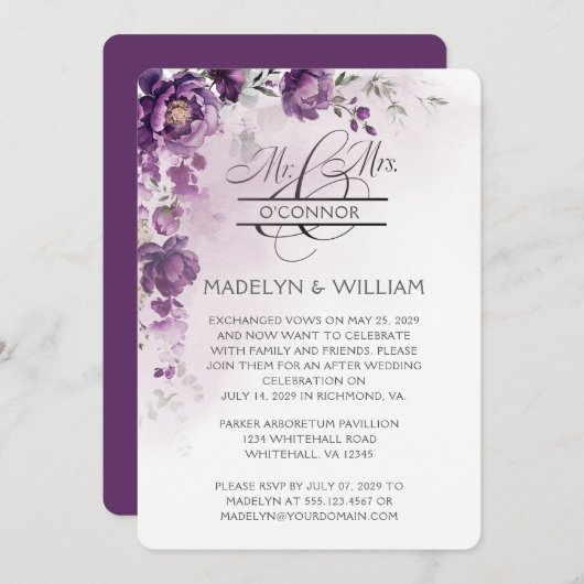 パープル牡丹披露宴のみ招待状 招待状 (正面/裏面)