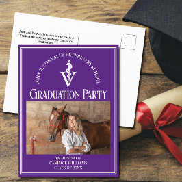 パープル獣医学校写真卒業パーティー インビテーションポストカード