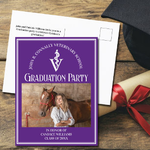 パープル獣医学校写真卒業パーティー インビテーションポストカード
