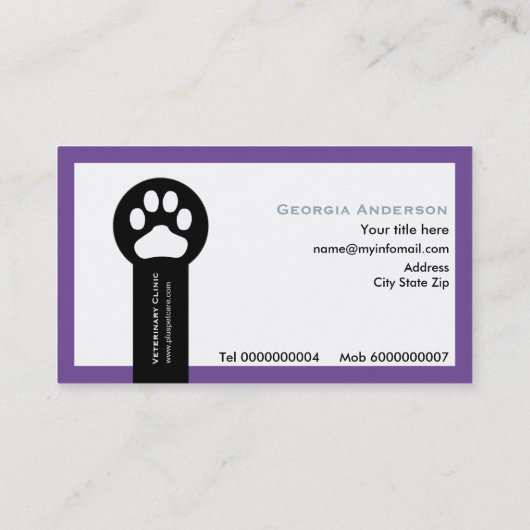 パープル獣医/獣医クリニックのミニマリスト 名刺 (裏面)