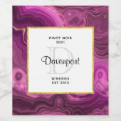 パープル王室のおよび金ゴールドアガテ抽象芸術ワイナリー ワインラベル (シングルラベル)