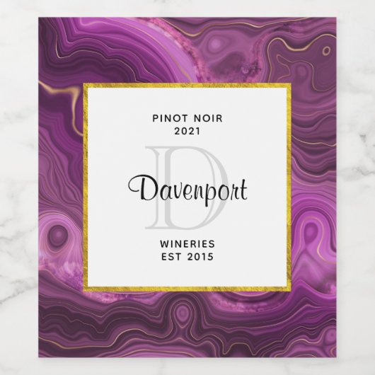 パープル王室のおよび金ゴールドアガテ抽象芸術ワイナリー ワインラベル (シングルラベル)