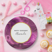 パープル王室のおよび金ゴールドアガテ抽象芸術誕生日 ペーパープレート (パーティー)