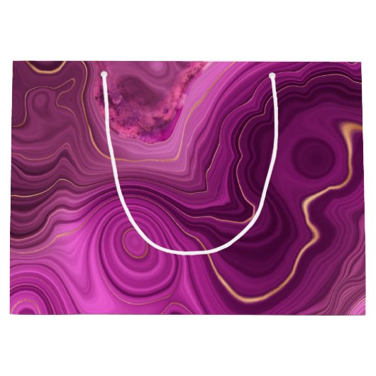 パープル王室のおよび金ゴールドアガート抽象芸術 ラージペーパーバッグ (正面)