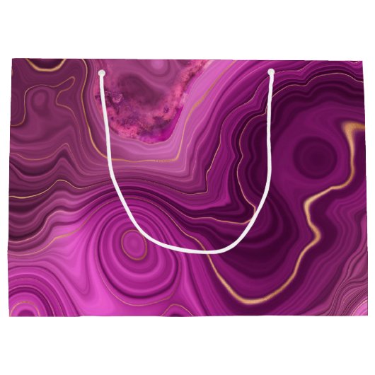 パープル王室のおよび金ゴールドアガート抽象芸術 ラージペーパーバッグ (裏面)