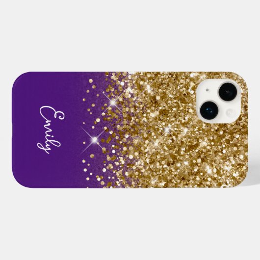 パープル王室のと金ゴールドグリッターグラム Case-Mate iPhoneケース (裏面 (横))