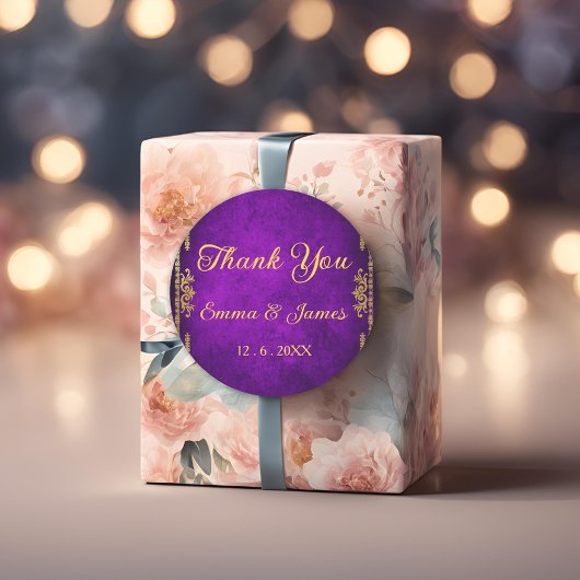 パープル王室のと金ゴールドサンキュー結婚式の引き出物 ラウンドシール