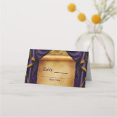 パープル王室のと金ゴールドドレープのス結婚クロールの表 プレイスカード (裏面)