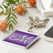 パープル王室のエッジグラデーションアメジストグリッターモノグラム キーホルダー (側面)