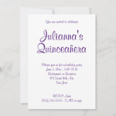 パープル王室のクインセアニラ書道誕生日 招待状 (正面)