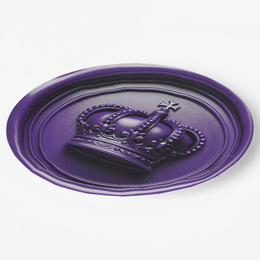 パープル王室のクラウンワックスシール誕生日結婚ズ ペーパープレート (アングル)