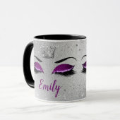 パープル王室のグリッターアイズモノグラム マグカップ (正面左)