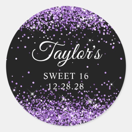 パープル王室のグリッターブラックスウィート16 ラウンドシール (正面)