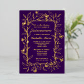パープル王室のゴールドフォイルキンセアニラ招待状 箔シーズンカード (立ち正面)
