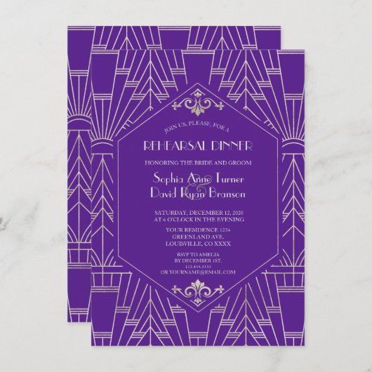 パープル王室のシルバー素晴らしギャツビーのリハーサル 招待状 (正面/裏面)