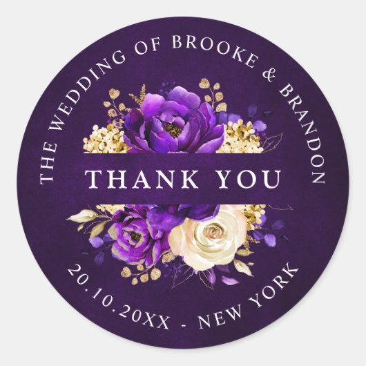 パープル王室のバイオレット金ゴールドボタニカルサンキュークラス ラウンドシール (正面)