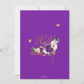 パープル王室のバラバタフライ金ゴールドティアラカンス 招待状 (裏面)