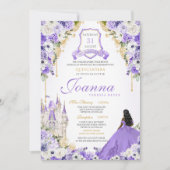 パープル王室のプリンセス金ゴールド&ラベンダーキンセアニェラ 招待状 (正面)