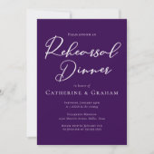 パープル王室のホワイトタイポグラフィリハーサルディナー 招待状 (正面)