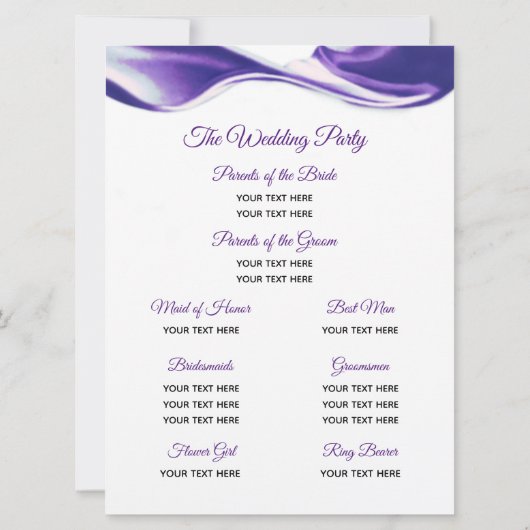 パープル王室のリボン結婚式 プログラム (裏面)