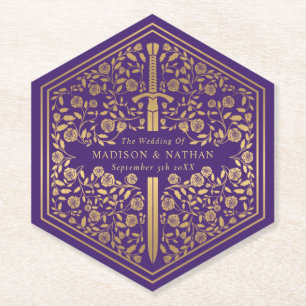 パープル王室の中世ソードの結婚紙コースター ペーパーコースター