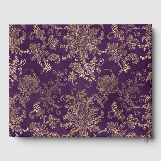 パープル王室の金ゴールドダマスクウェディングゲストブック ゲストブック (裏面)