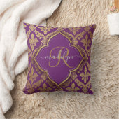パープル王室の金ゴールドダマスクパターンフルーアモノグラム クッション (ブランケット)