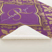 パープル王室の金ゴールドダマスクパターンフルーアモノグラム シェルパブランケット (3/4)